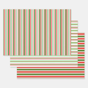 Red, White, Green Colored Christmas-Style Patterns Wrapping Paper Sheet