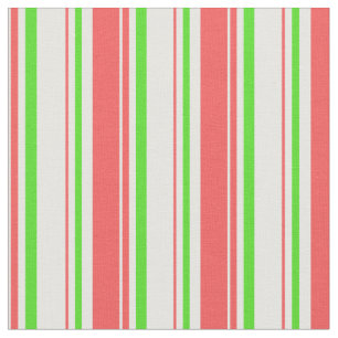 Red, White, Green Coloured Christmas-Style Lines Fabric