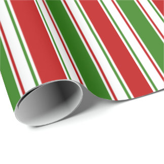 Red, White, Green Coloured Christmas Style Lines Wrapping Paper