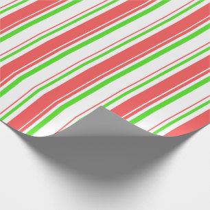 Red, White, Green Coloured Christmas-Style Lines Wrapping Paper