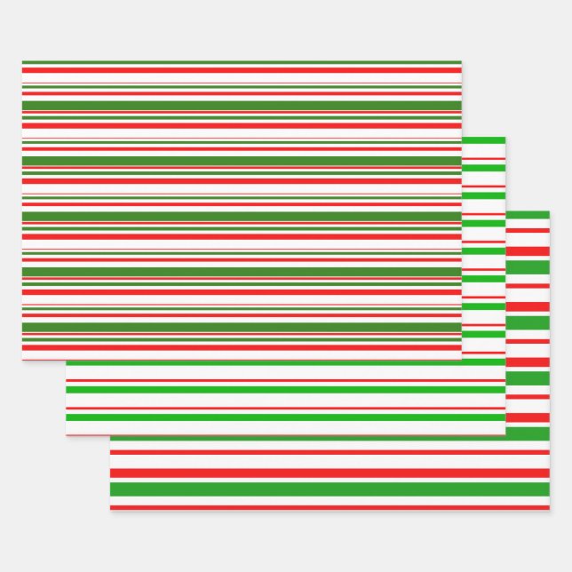 Red, White, Green Coloured Christmas Style Lines Wrapping Paper Sheet (Set)