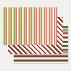 Red, White, Green Coloured Christmas-Style Pattern Wrapping Paper Sheet