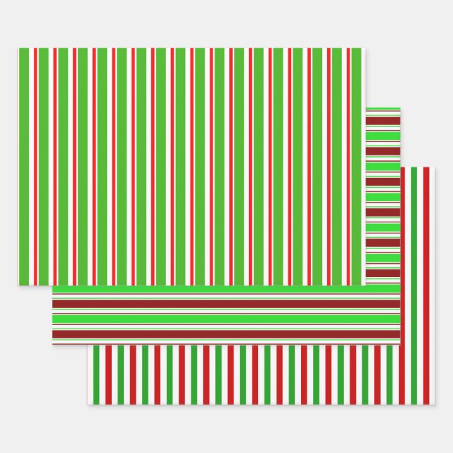 Red, White, Green Coloured Christmas-Style Pattern Wrapping Paper Sheet (Set)
