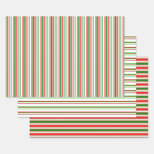 Red, White, Green Coloured Christmas-Style Pattern Wrapping Paper Sheet (Set)
