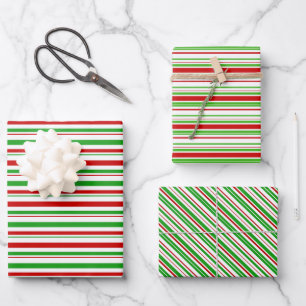 Red, White, Green Coloured Christmas Style Pattern Wrapping Paper Sheet