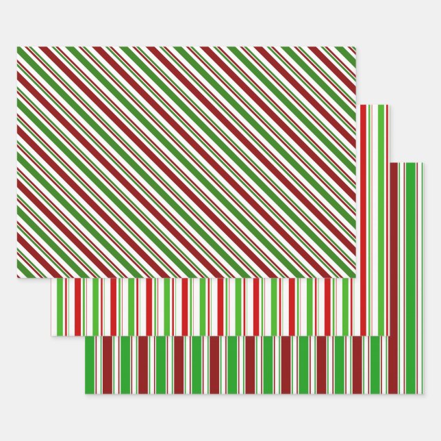 Red, White, Green Coloured Christmas-Style Pattern Wrapping Paper Sheet (Set)