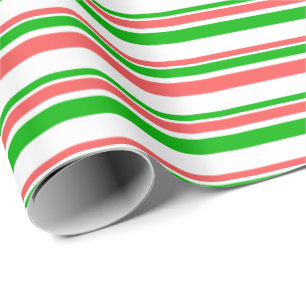 Red, White, Green Coloured Christmas-Style Stripes Wrapping Paper