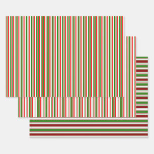 Red, White, Green Coloured Christmas-Style Stripes Wrapping Paper Sheet
