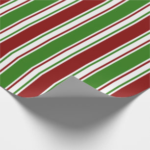 Red, White, Green Coloured Christmas Themed Lines Wrapping Paper