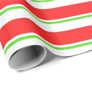 Red, White, Green Coloured Christmas Themed Lines Wrapping Paper