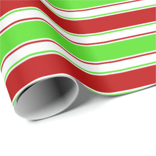 Red, White, Green Coloured Christmas Themed Lines Wrapping Paper