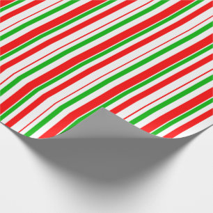 Red, White, Green Coloured Christmas Themed Lines Wrapping Paper
