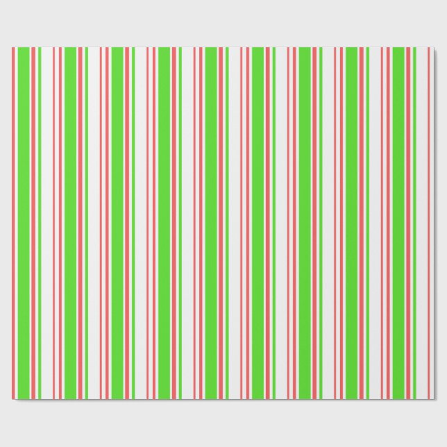 Red, White, Green Coloured Christmas-Themed Lines Wrapping Paper (Flat)
