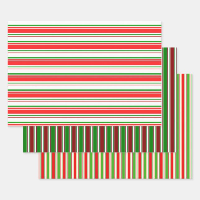 Red, White, Green Coloured Christmas Themed Lines Wrapping Paper Sheet (Set)