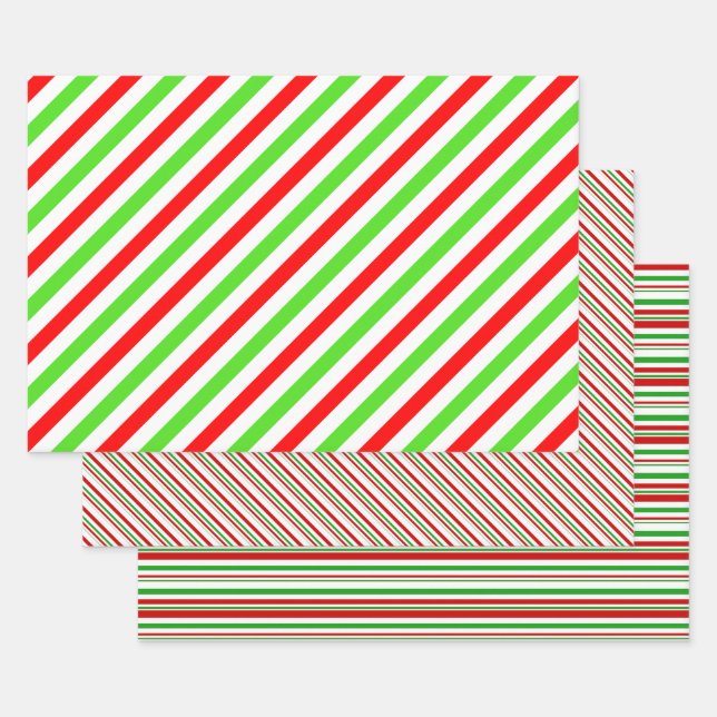 Red, White, Green Coloured Christmas Themed Lines Wrapping Paper Sheet (Set)