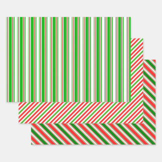 Red, White, Green Coloured Christmas-Themed Lines Wrapping Paper Sheet