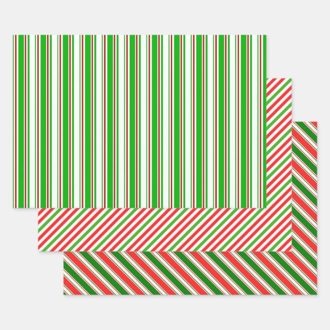 Red, White, Green Coloured Christmas-Themed Lines Wrapping Paper Sheet (Set)