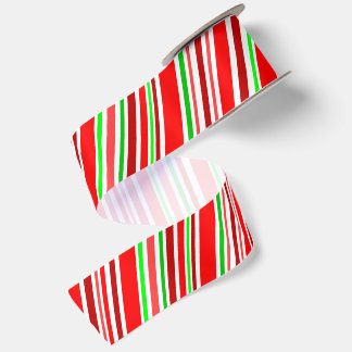 Red White Green Diagonal Candy Cane Stripes Xmas Satin Ribbon