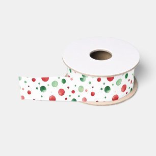 Red White Green Dots Christmas Grosgrain Ribbon