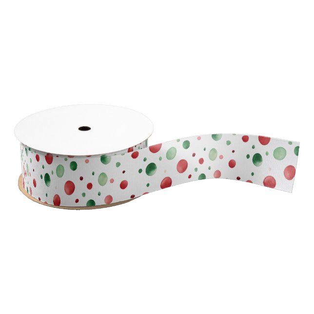 Red White Green Dots Christmas Grosgrain Ribbon (Spool)