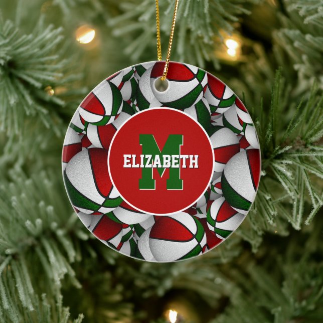 red white green festive personalised basketball ceramic tree decoration (Tree)