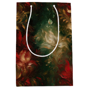 Red White Green Floral Medium Gift Bag
