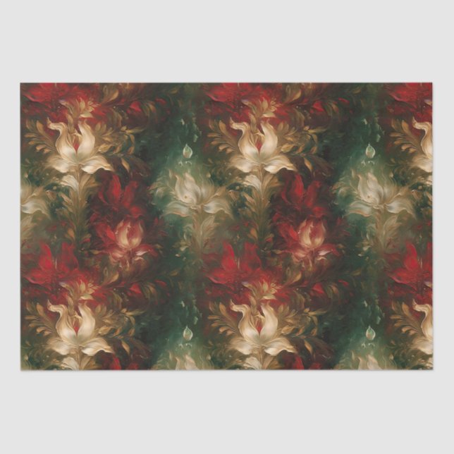 Red White Green Floral Tissue Paper (Front)