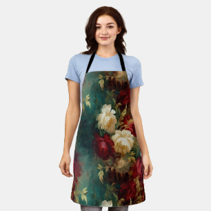 Red White Green Flowers Apron