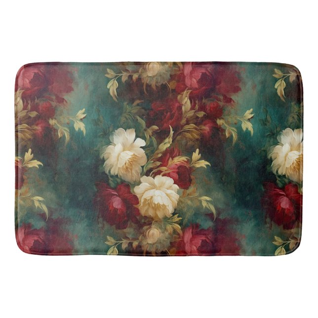 Red White Green Flowers Bath Mat (Front)
