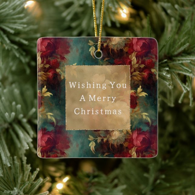 Red White Green Flowers Ceramic Ornament (Tree)