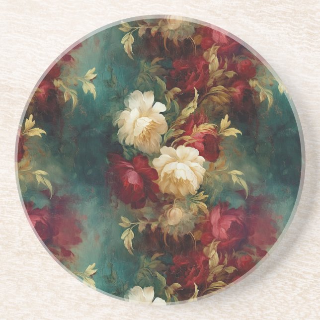 Red White Green Flowers Coaster (Front)