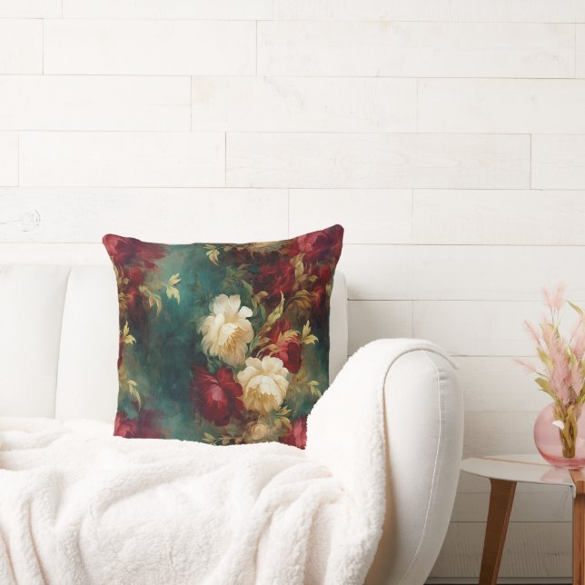Red White Green Flowers Cushion (Couch)