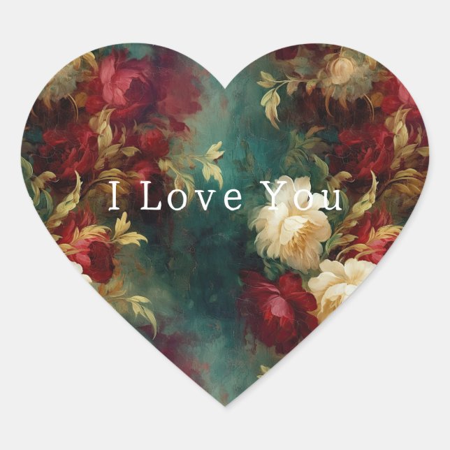 Red White Green Flowers Heart Sticker (Front)