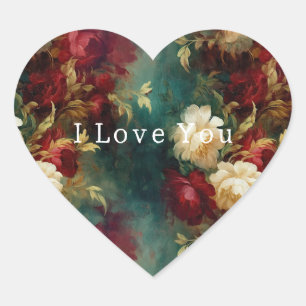 Red White Green Flowers Heart Sticker