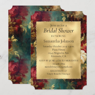 Red White Green Flowers Invitation