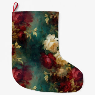 Red White Green Flowers Large Christmas Stocking