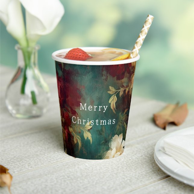 Red White Green Flowers Paper Cups (Insitu)