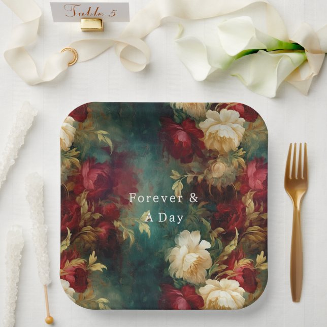 Red White Green Flowers Paper Plate (Wedding)