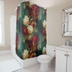 Red White Green Flowers Shower Curtain