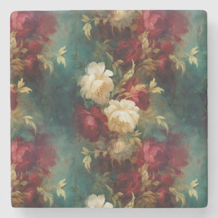 Red White Green Flowers Stone Coaster
