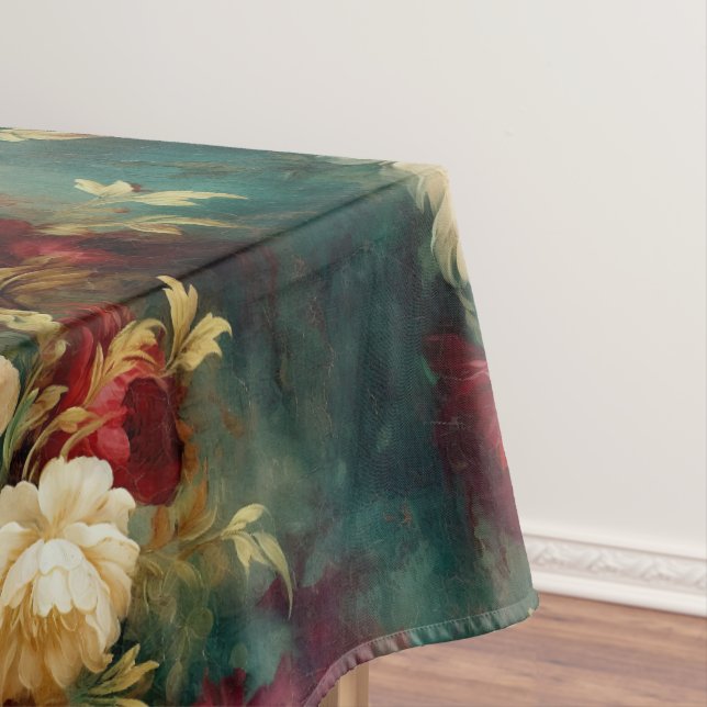 Red White Green Flowers Tablecloth (In Situ)