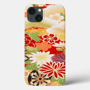 Red White Green Japanese Kimono Floral Flower iPhone 13 Case