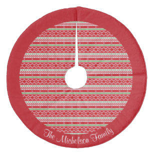 Red White Green Knit Sweater Pattern Personalised Fleece Tree Skirt