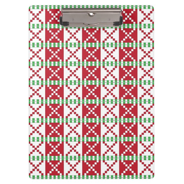 Red, white, green Latvian Latgale Ethnic Folk art Clipboard (Front)