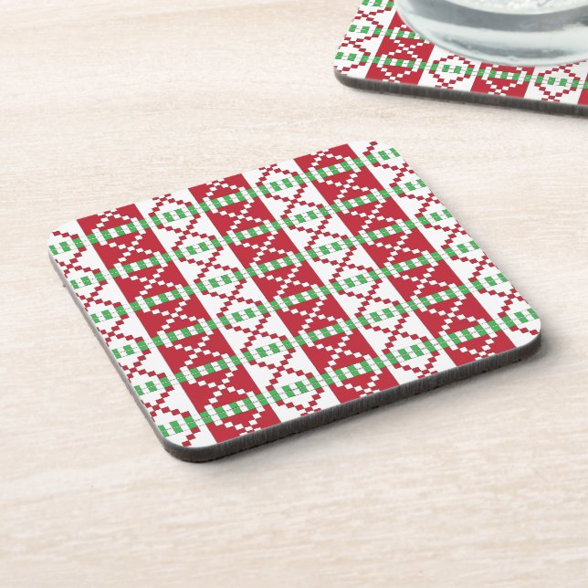 Red, white, green Latvian Latgale Ethnic Folk art Coaster (Left Side)