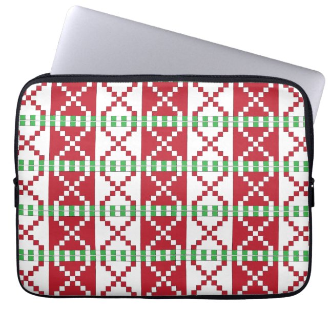 Red, white, green Latvian Latgale Ethnic Folk art Laptop Sleeve (Front)