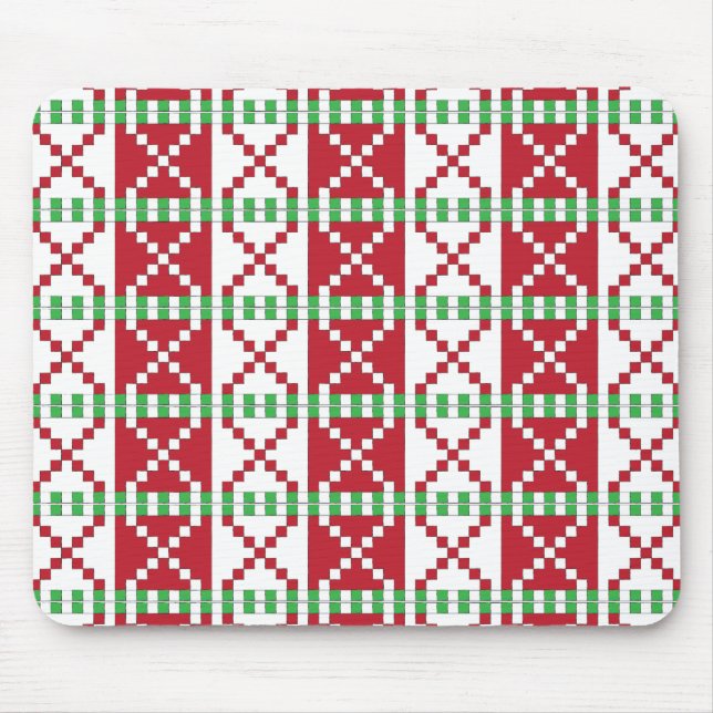 Red, white, green Latvian Latgale Ethnic Folk art Mouse Mat (Front)