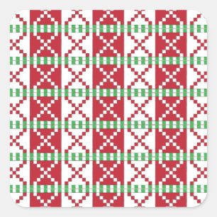 Red, white, green Latvian Latgale Ethnic Folk art Square Sticker