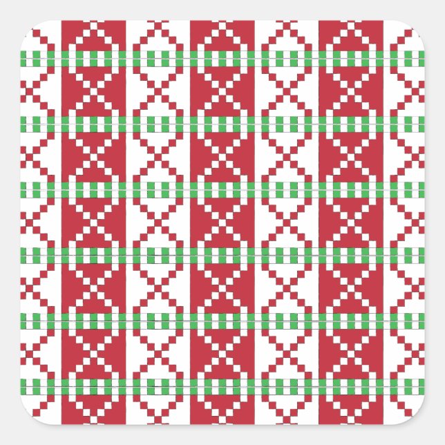 Red, white, green Latvian Latgale Ethnic Folk art Square Sticker (Front)