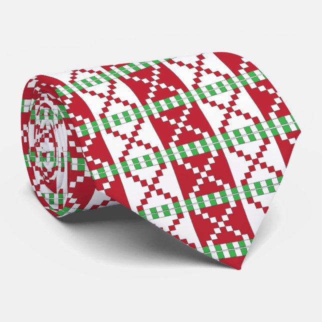 Red, white, green Latvian Latgale Ethnic Folk art Tie (Rolled)